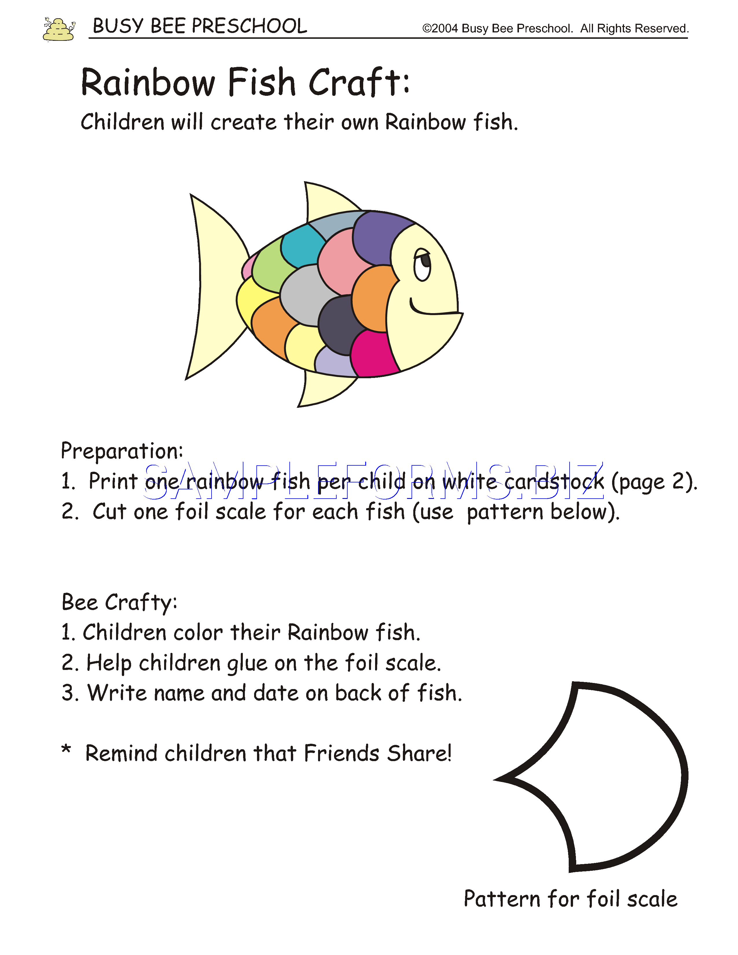 Preview free downloadable Rainbow Fish Template in PDF (page 1)